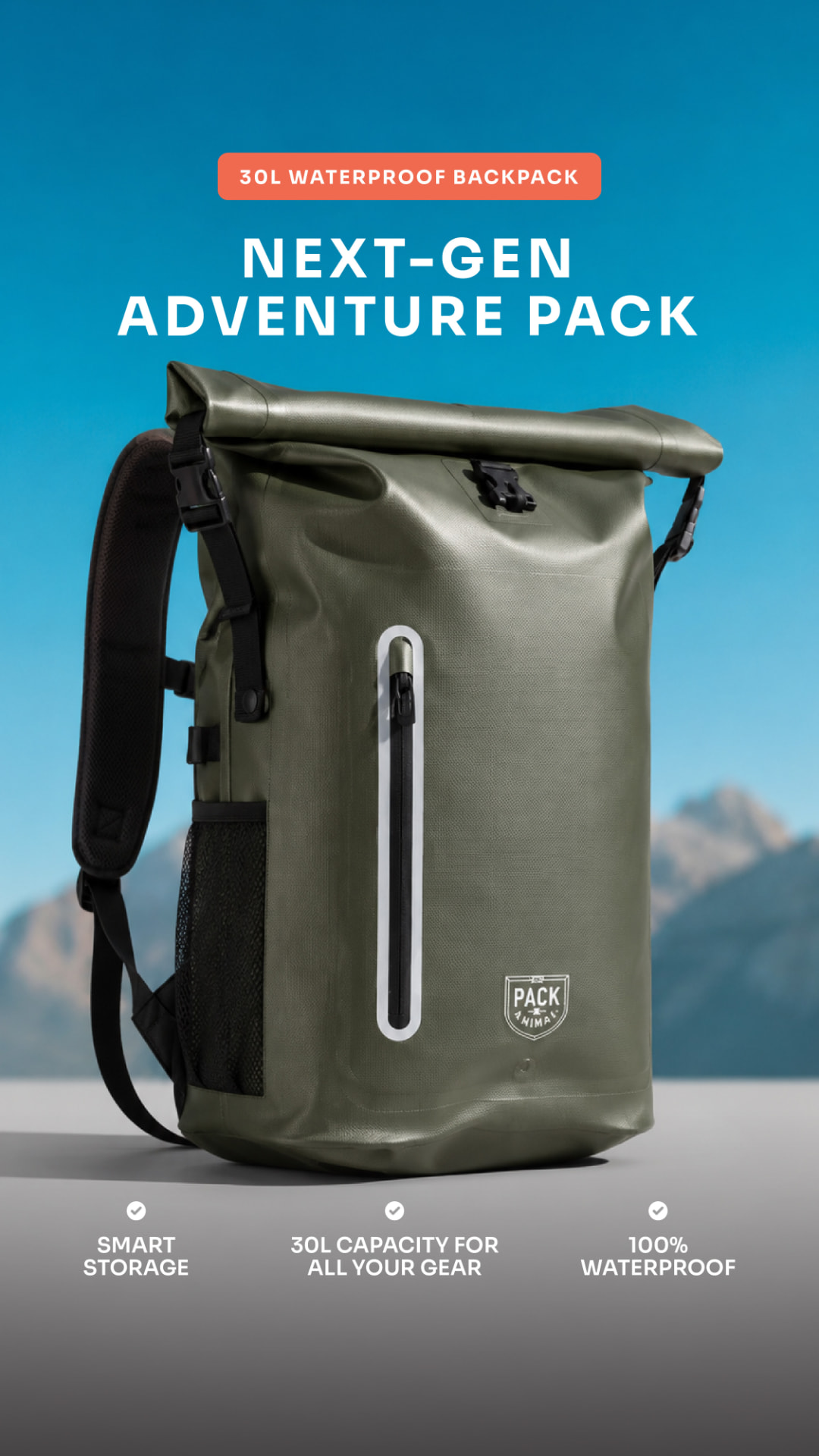 Pack Animal 30L waterproof backpack ad